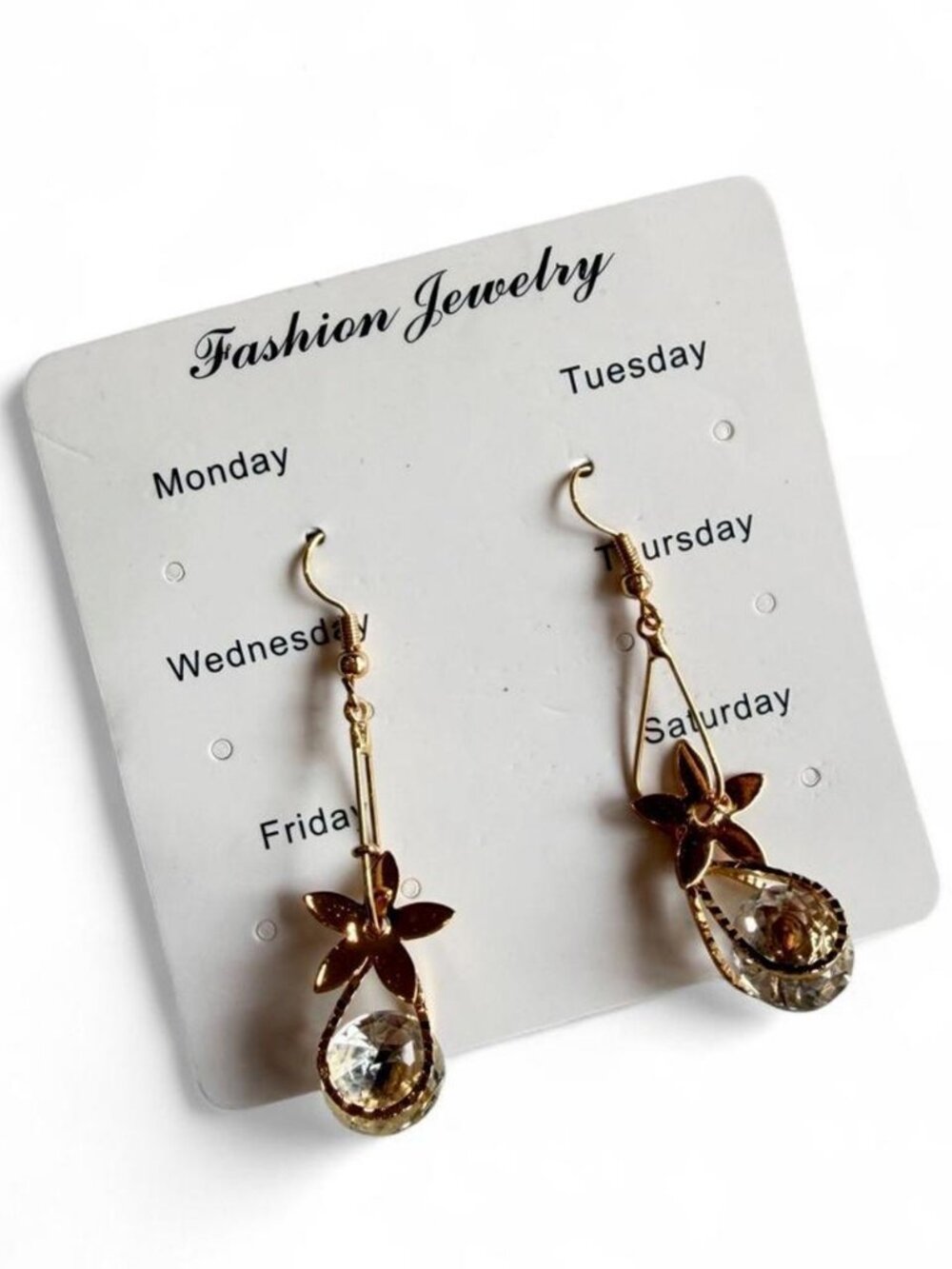Pretty Gold Crystal Flower Earrings